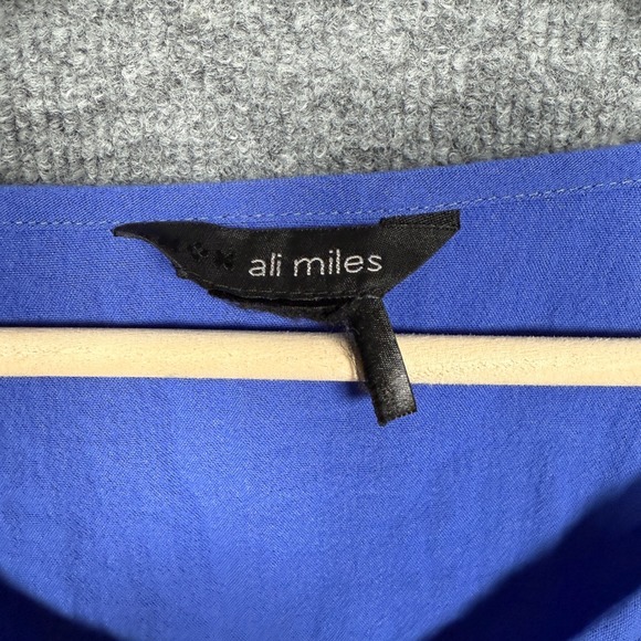 Ali Miles Plus Size 3X Top Blue Cotton Blend Roll Tab Sleeves High Low V Neck - Picture 5 of 7